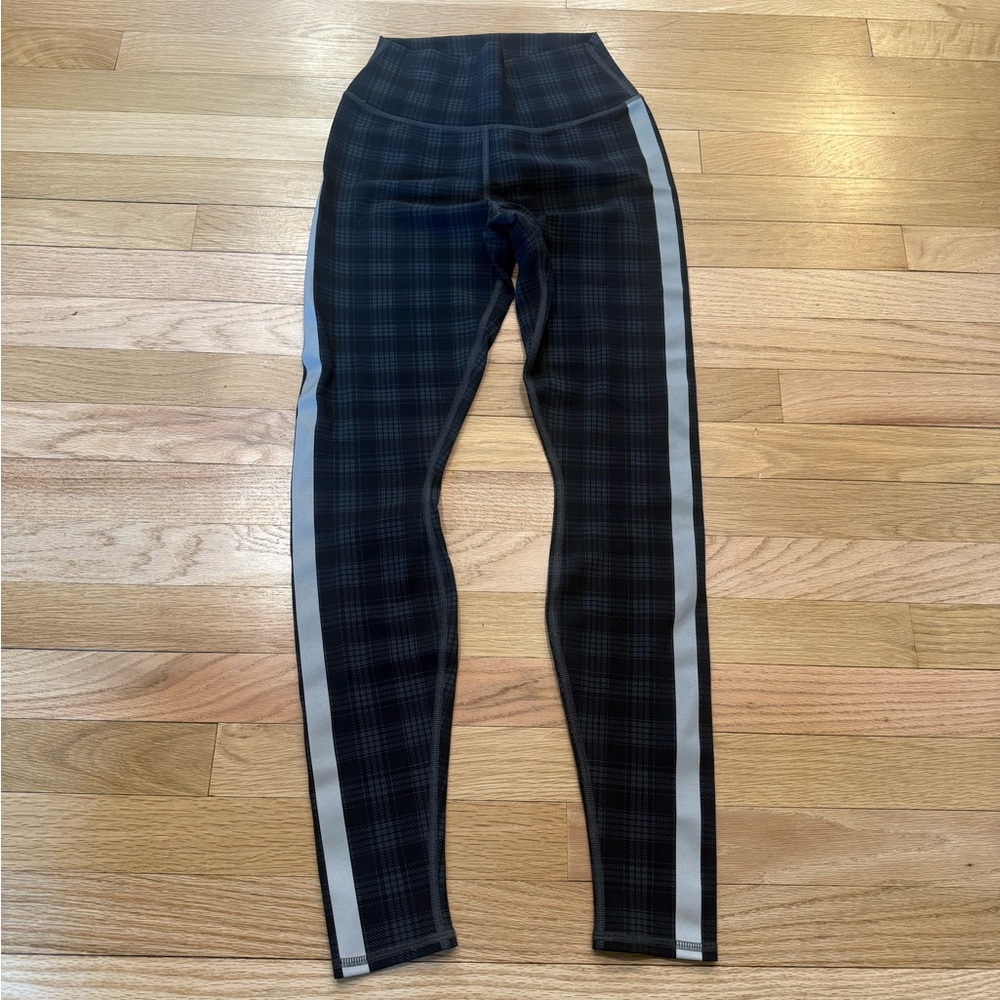 ALO Yoga Plaid Leggings with Silver Stripes